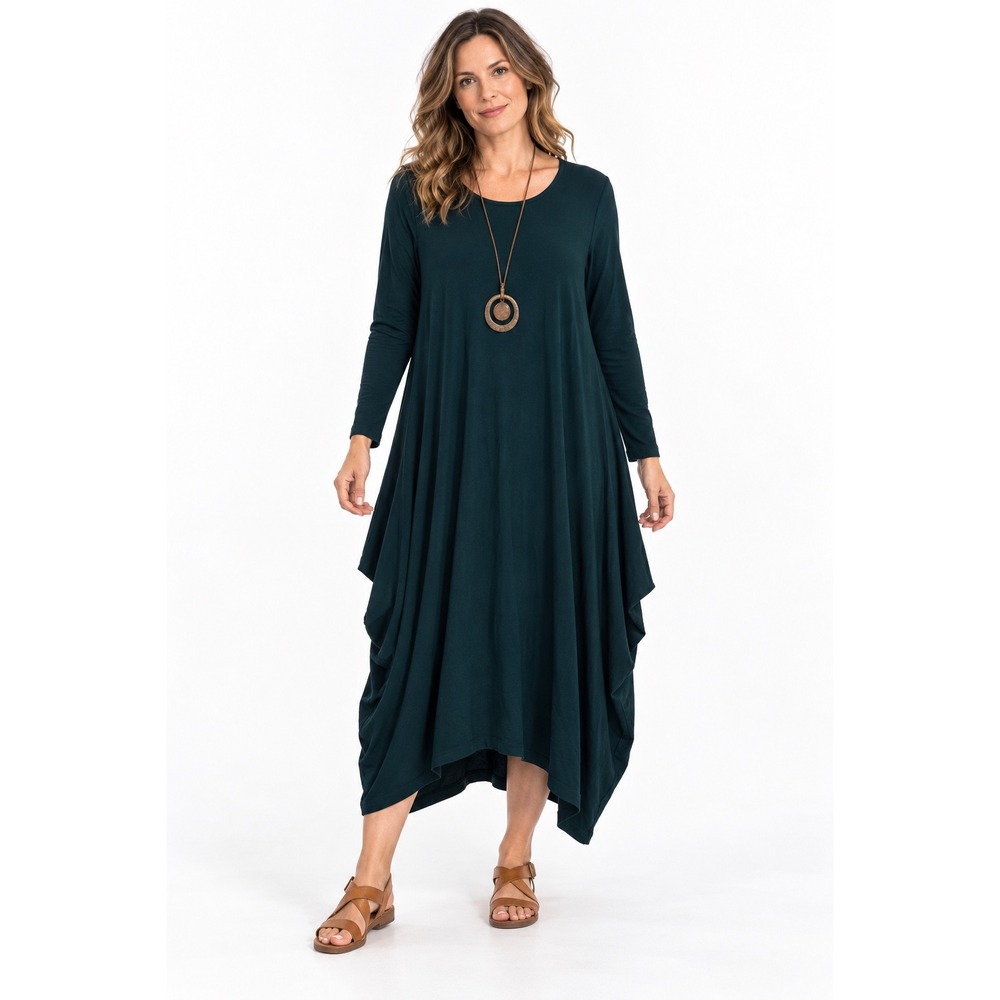 Bryn Walker Lagenlook Midi Dress Medium Green Long Sleeve Rayon Spandex USA